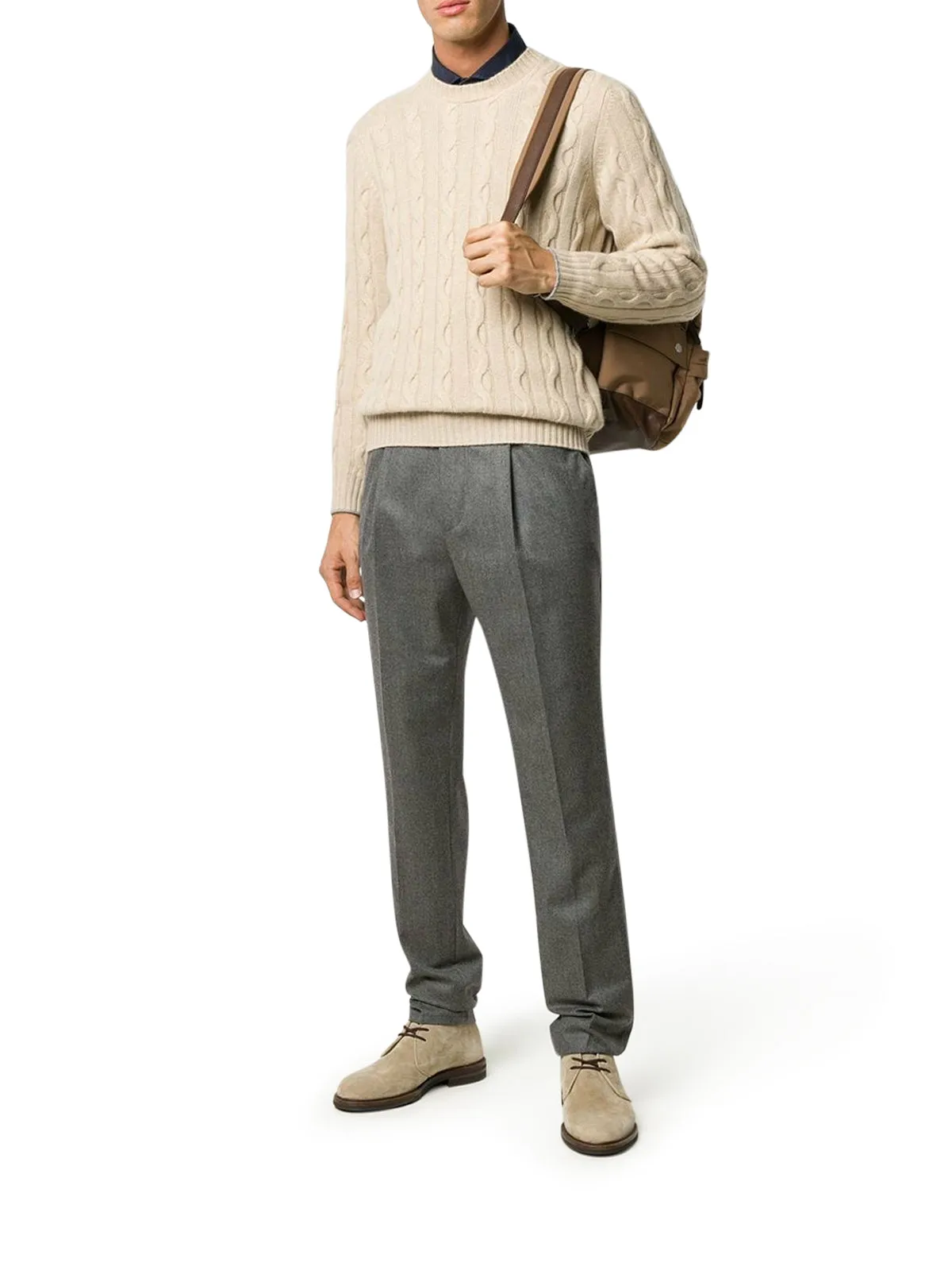 Grey Wool Pleated Drawstring Trousers