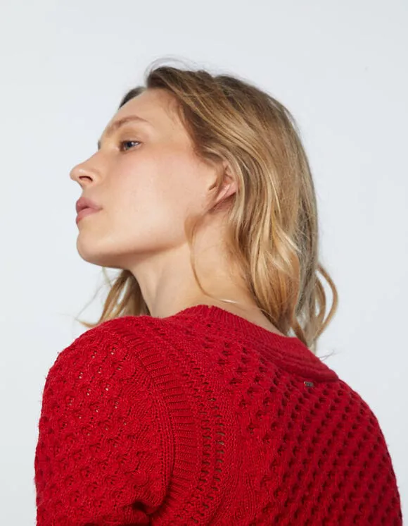 IKKS Red Aran knit sweater with wool