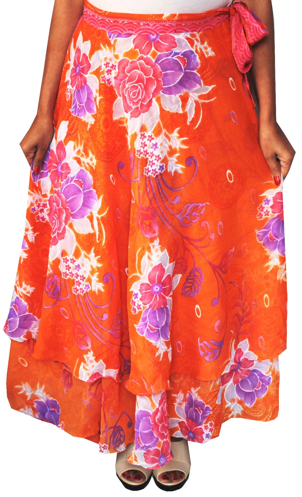 Indian Skirt Long Womens Wrap Around India Clothing (Orange)