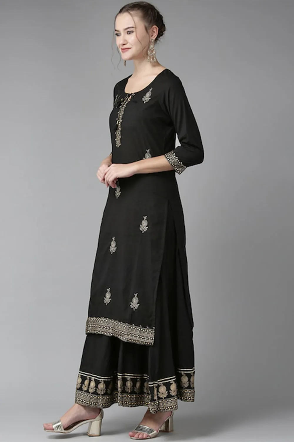 Ishin Sequins Black Embellished A-Line Kurta Set