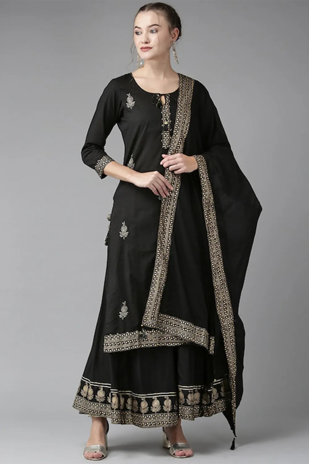 Ishin Sequins Black Embellished A-Line Kurta Set