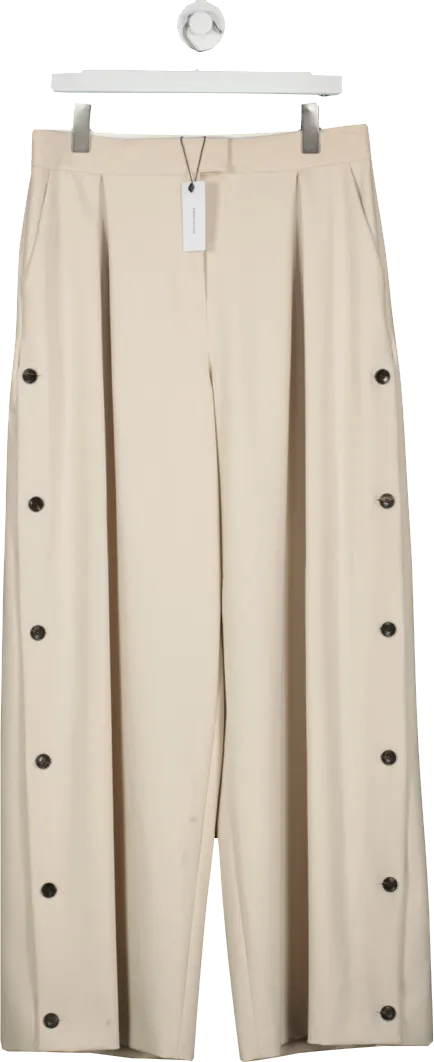 Karen Millen Beige Tailored Pleated Button Detail Straight Leg Trousers UK 12