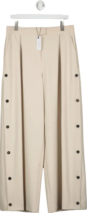 Karen Millen Beige Tailored Pleated Button Detail Straight Leg Trousers UK 12