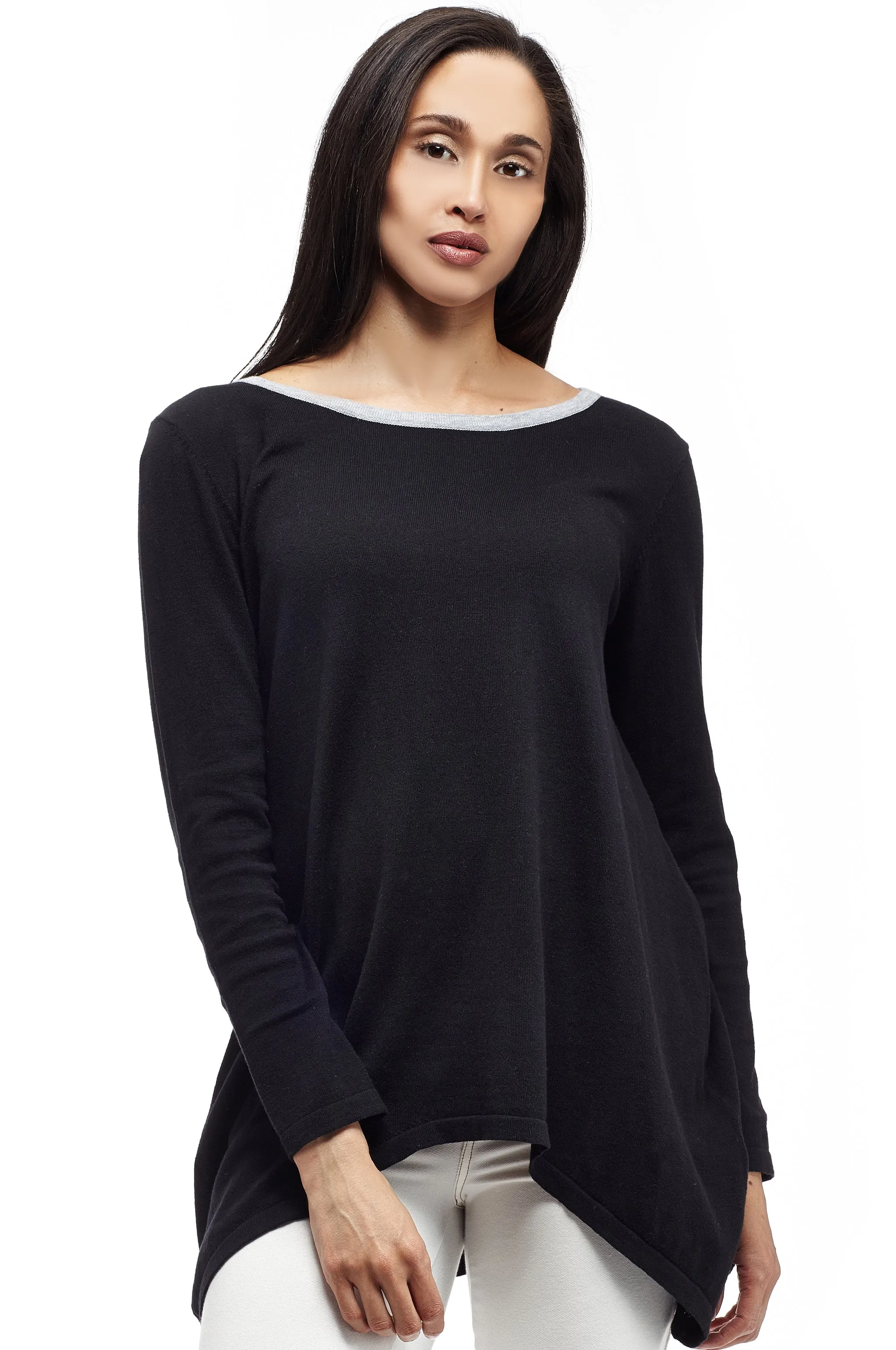 La Cera Hi-Lo Crew Neck Sweater Top - Plus Size