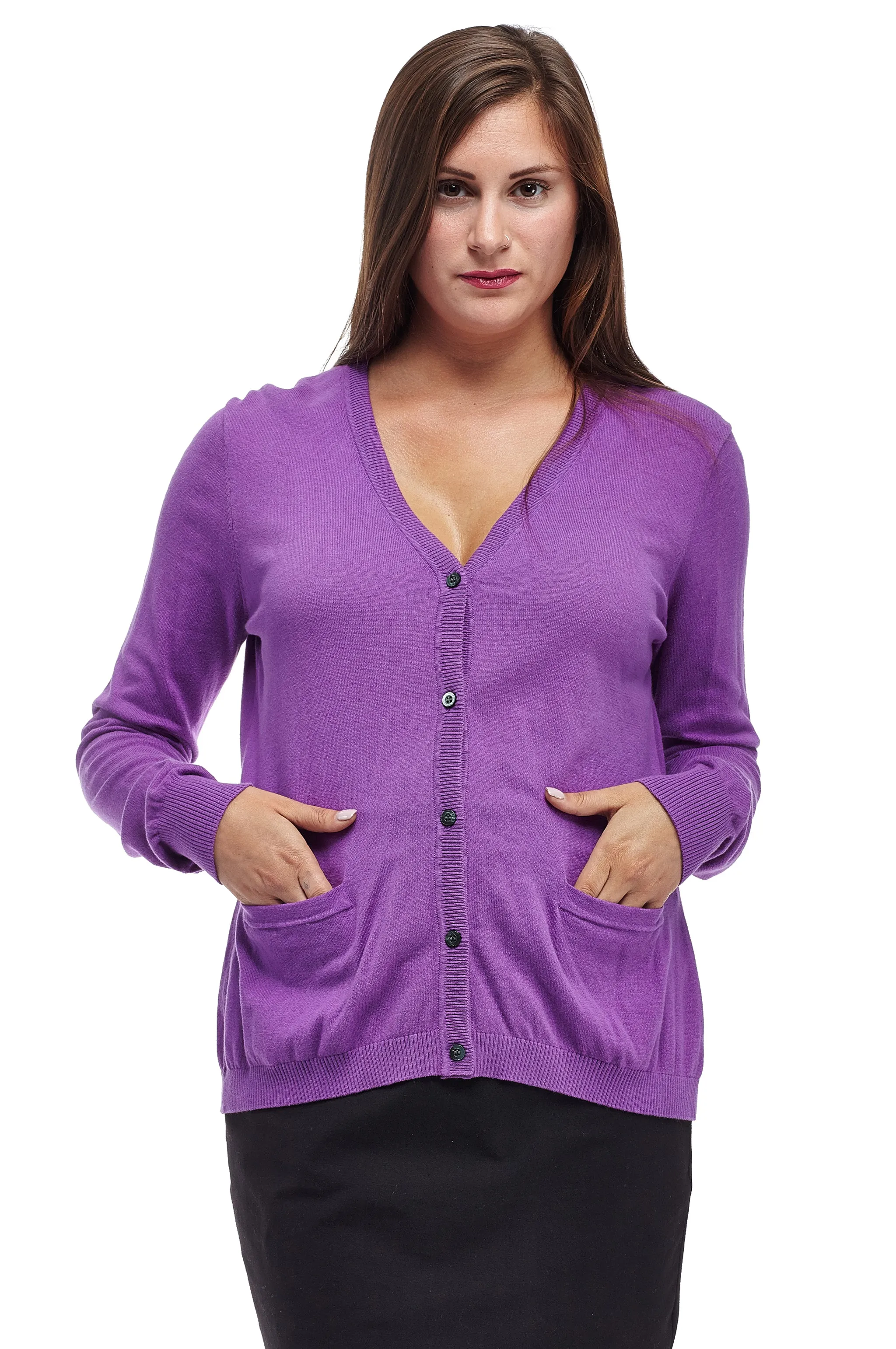 La Cera Long Sleeve Cardigan with Pockets - Plus Size