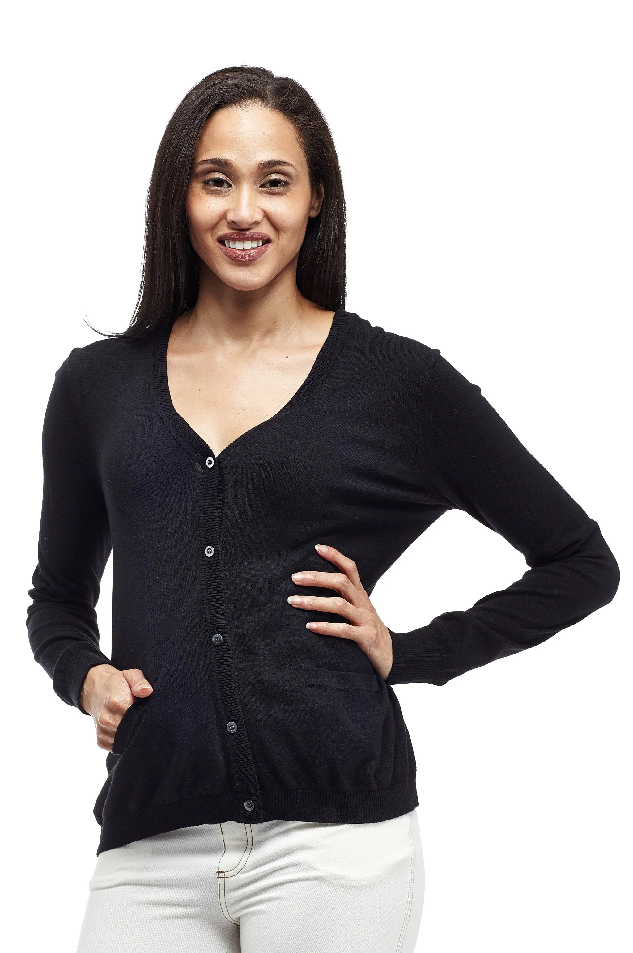 La Cera Long Sleeve Cardigan with Pockets - Plus Size