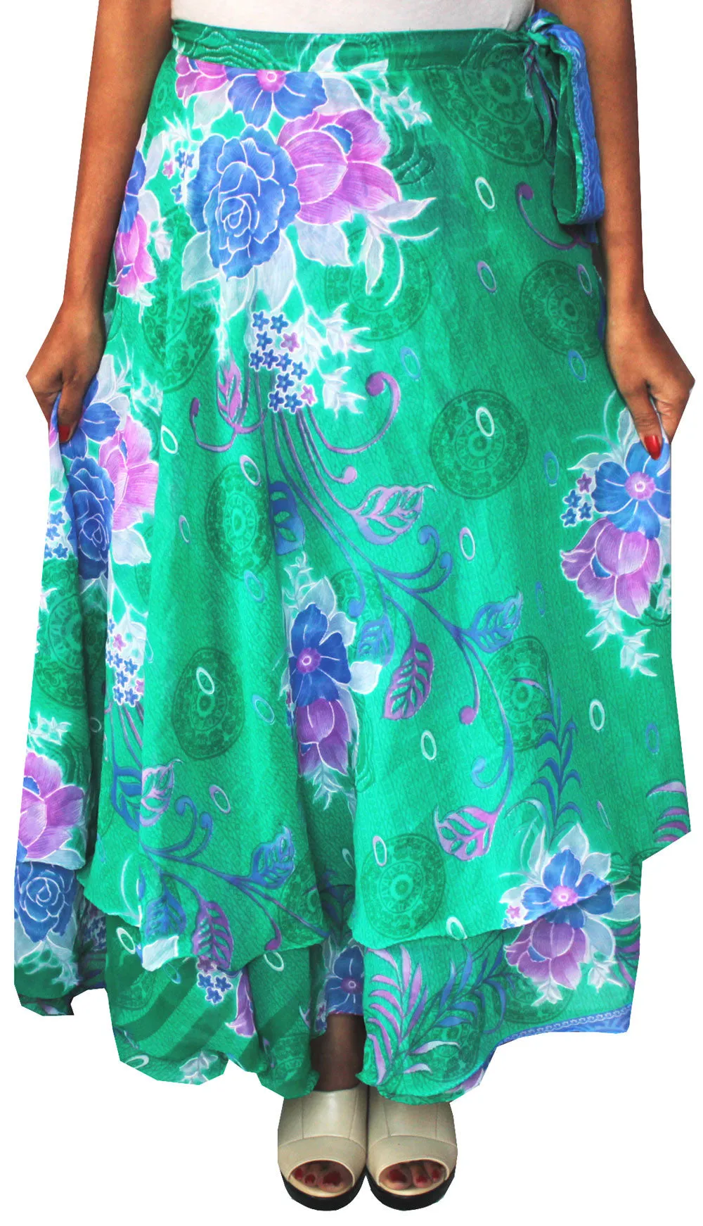 Long Indian Skirt Womens Wrap Around India Clothing (Green)