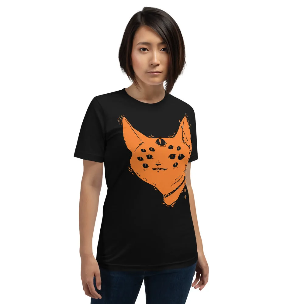 Many Eyed Cat, Unisex T-Shirt, Black