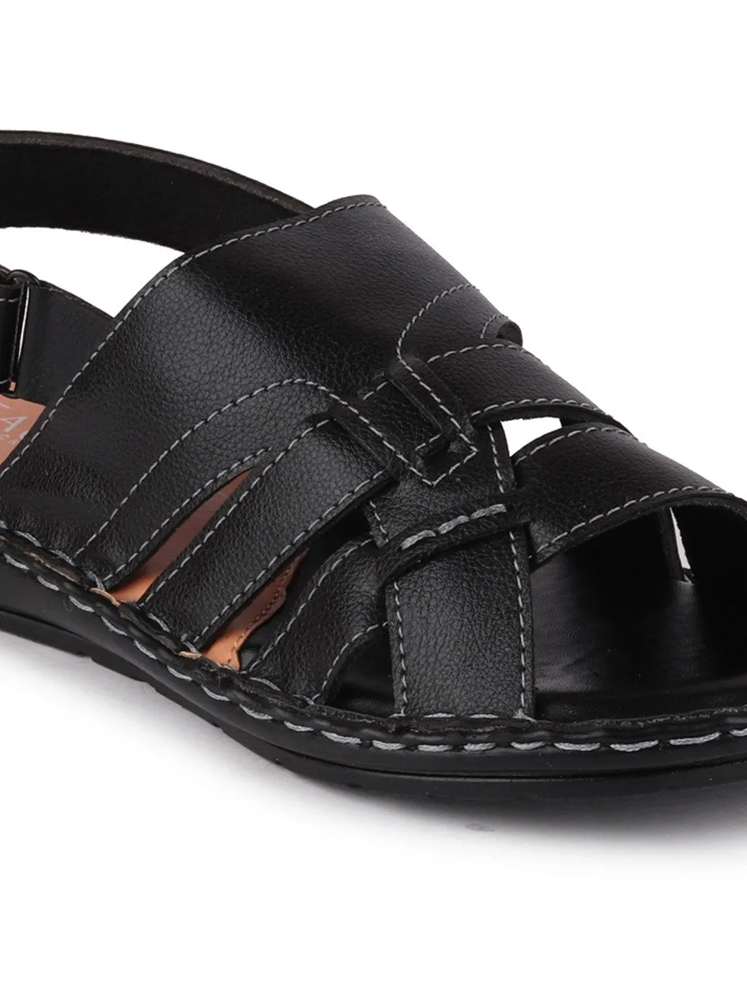 Men Black Casual Hook & Loop Sandals