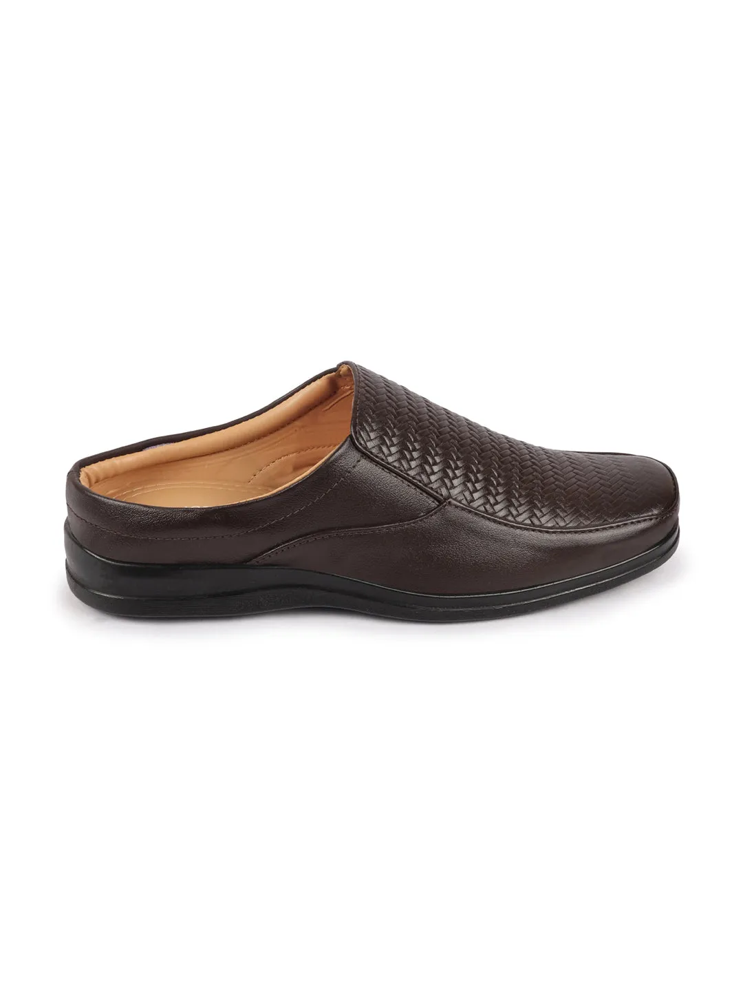 Men Brown Casual Leather Slip On Hand Knitted Shoe Style Sandals