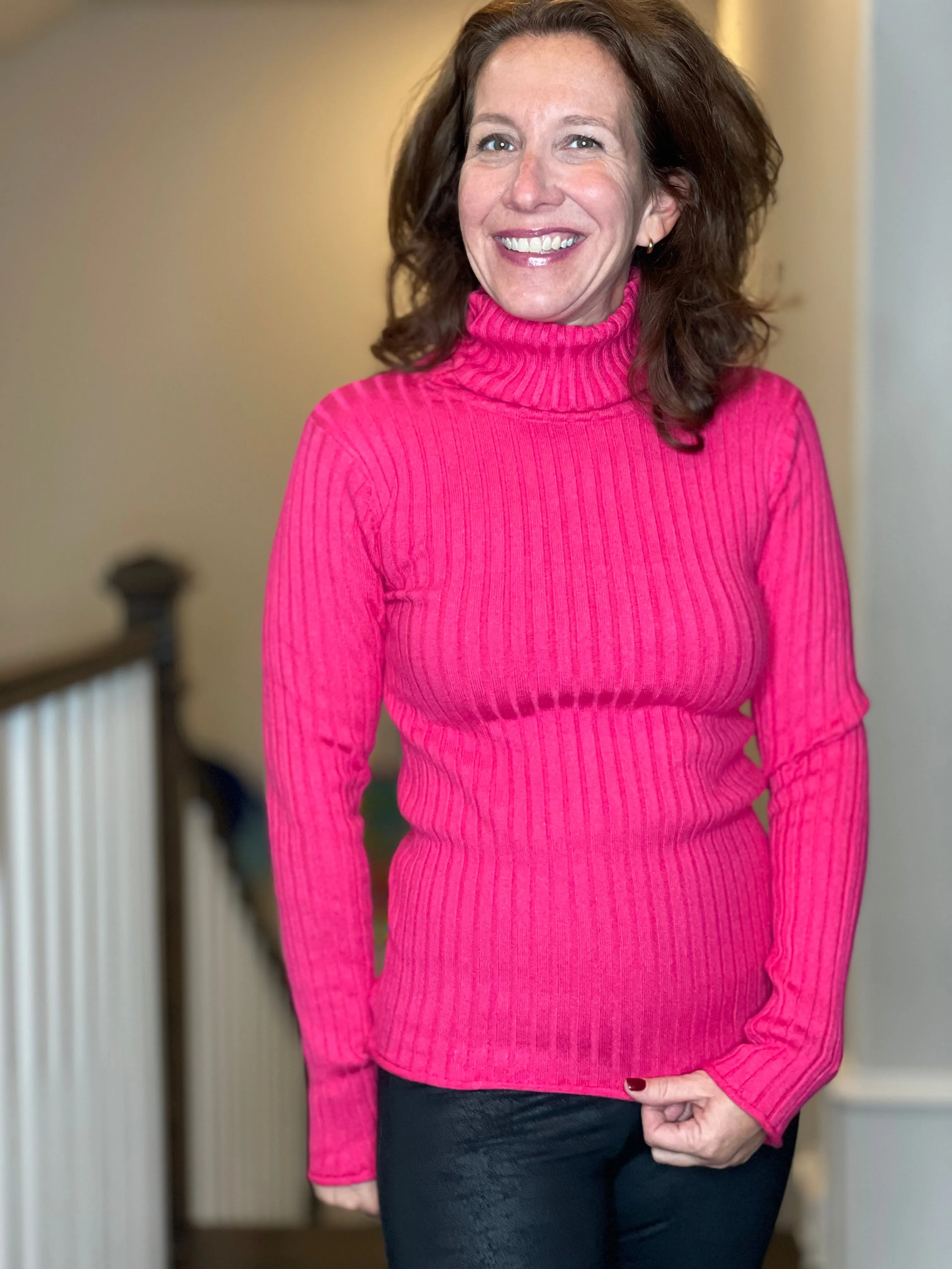 Molly Bracken Turtleneck Sweater in Hot Pink