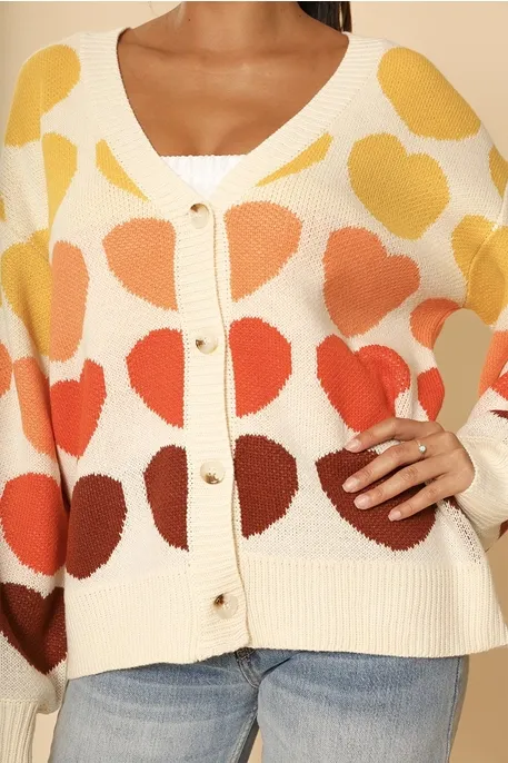 Multi Color Heart Print Cardigan