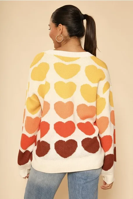 Multi Color Heart Print Cardigan