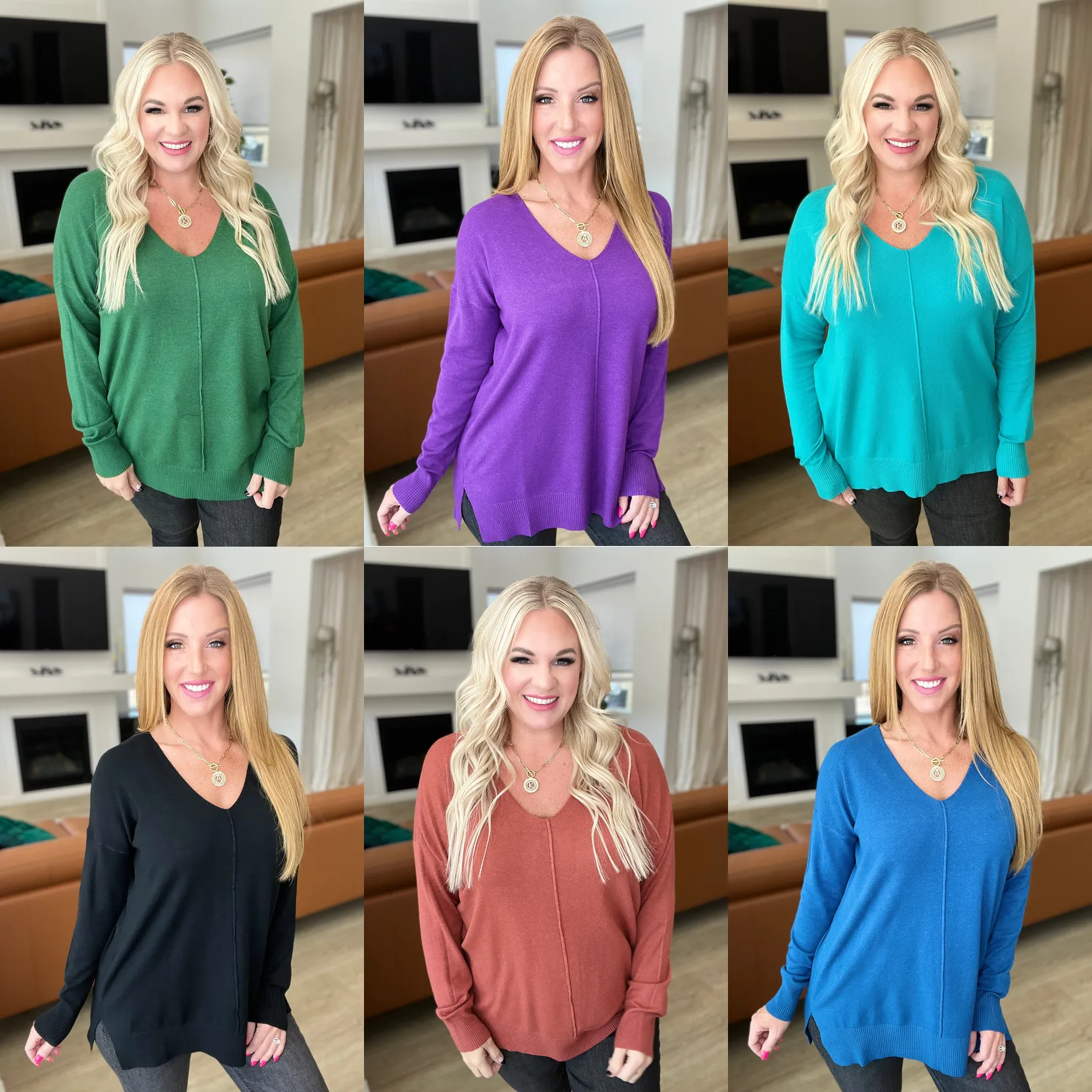 Mystery V-Neck Front Seam Sweater by Zenana (Ships in 1-2 Weeks)