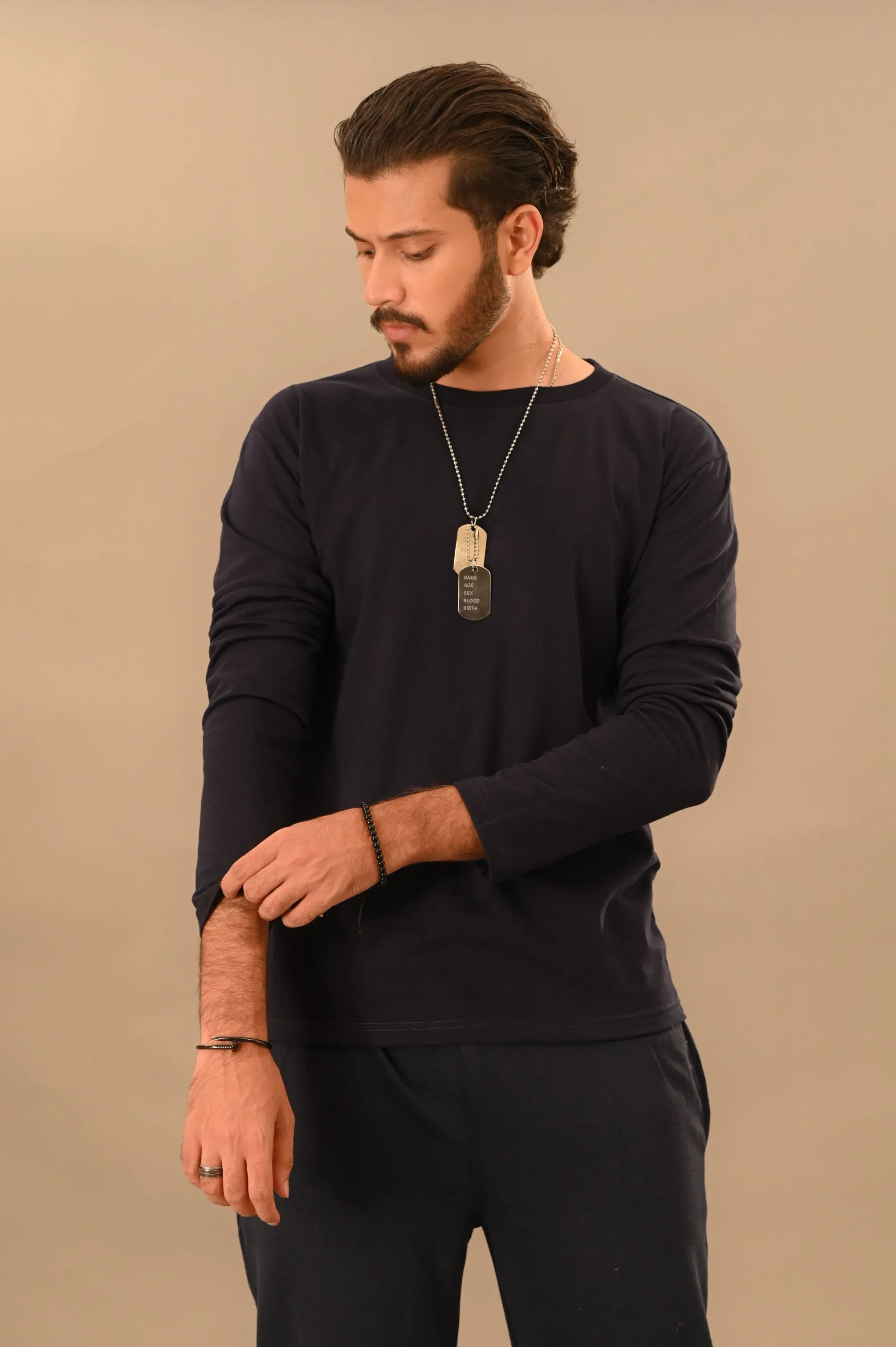 Navy Blue Full Sleeve T-Shirt - Men