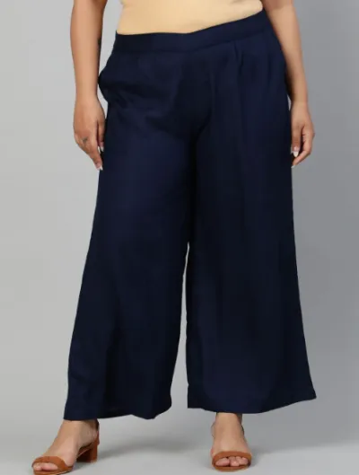 Navy Blue Plus size Women Cotton Wide Leg Palazzos