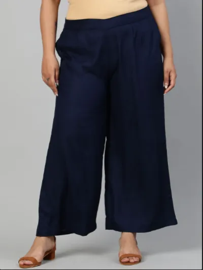 Navy Blue Plus size Women Cotton Wide Leg Palazzos