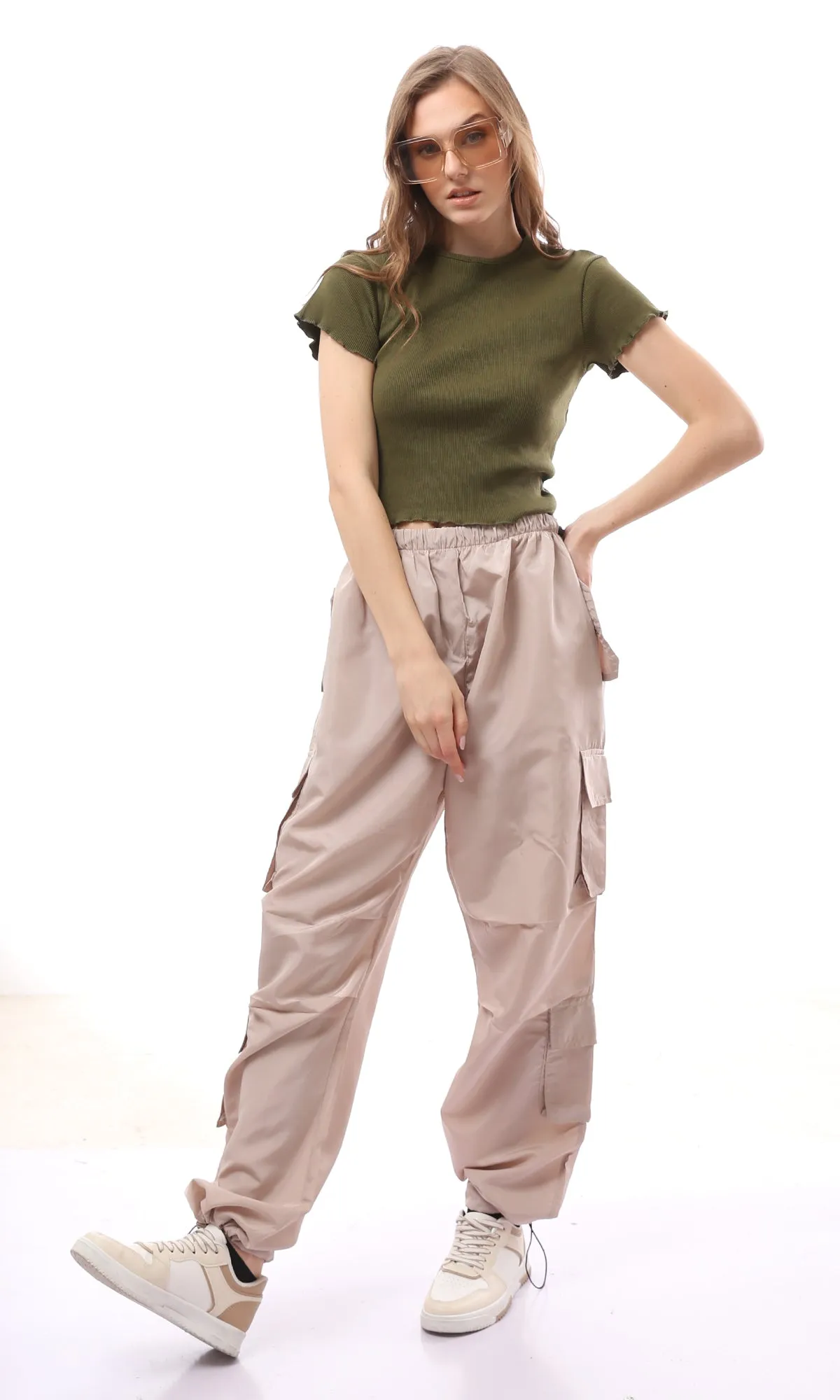 O170599 Slip On Beige Waterproof Casual Pants