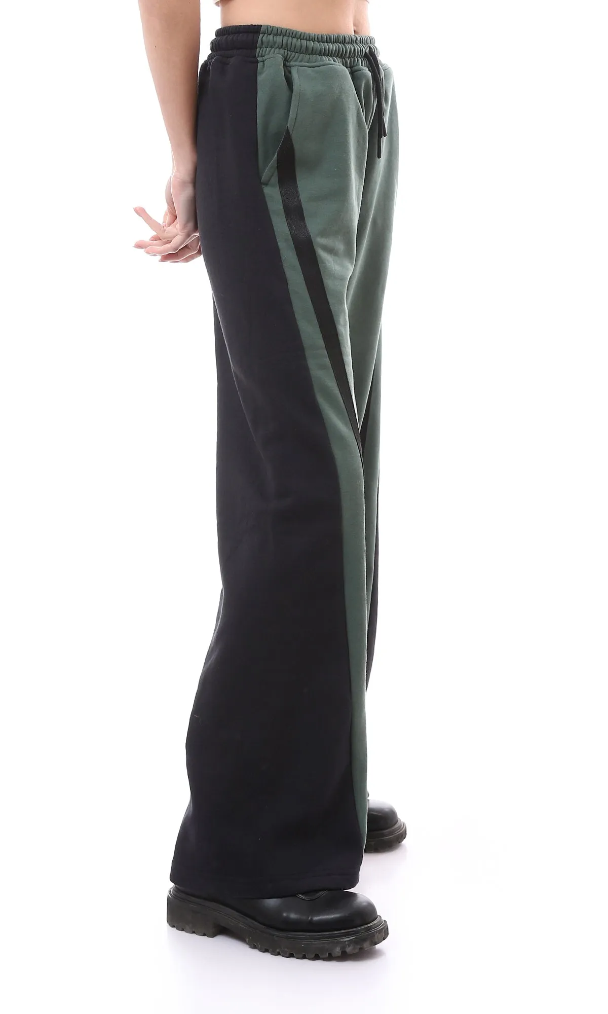 O175760 Bi-Tone Wide Leg Dark Green & Black Pants