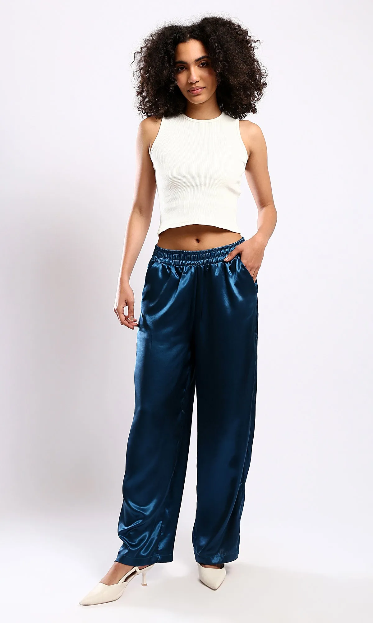 O179125 Elastic Waist Slip On Petroleum Evening Pants