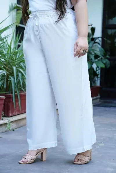 Plus size White Rayon Wide Leg Palazzo