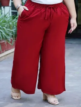 Plus size Dark Red Rayon Wide Leg Palazzo