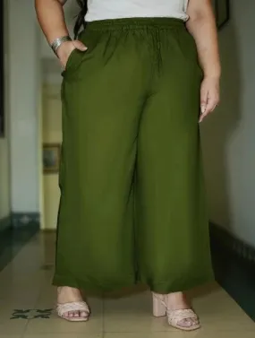 Plus size Mehandi Green Rayon Wide Leg Palazzo