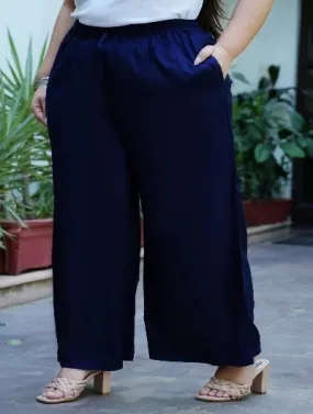 Plus size Navy Blue Rayon Wide Leg Palazzo