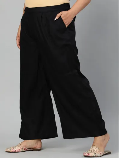 Plus size Women Black Cotton Wide Leg Palazzos