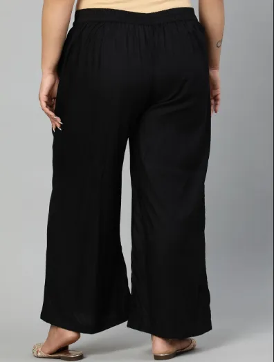 Plus size Women Black Cotton Wide Leg Palazzos