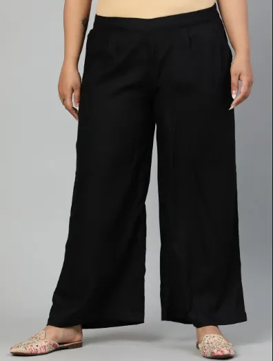 Plus size Women Black Cotton Wide Leg Palazzos