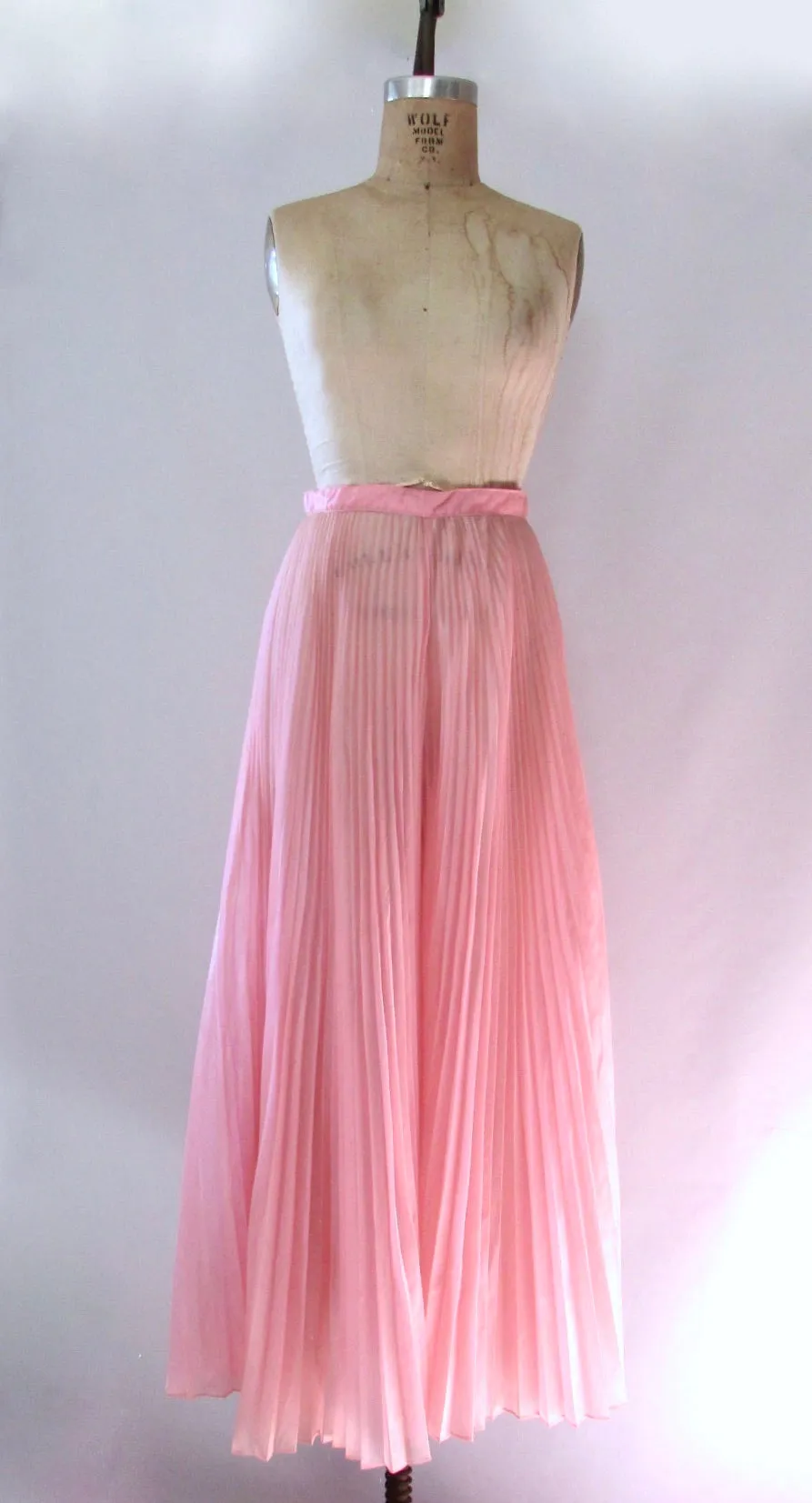 SHEER MAGIC 70s Pink Pleated Organza Palazzo Pants, Small