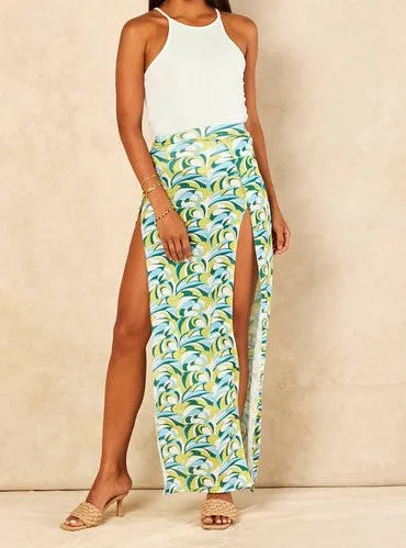 Signage Printed - Split Open - Holiday Maxi Skirt