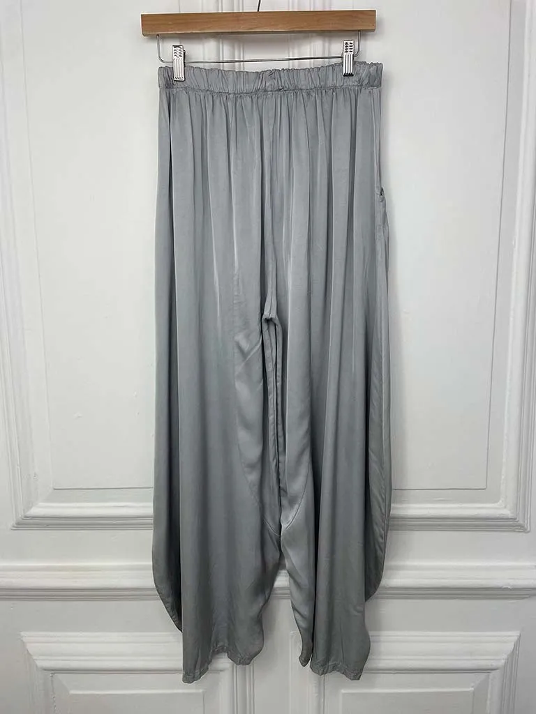 Silk Feel Cocoon Trousers - Silver