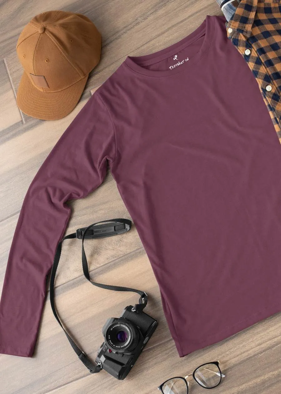 Solid Men Full Sleeve T-Shirt - Wine