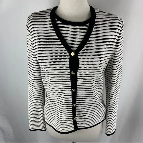 St Johnblack/white stripe cardigan and top