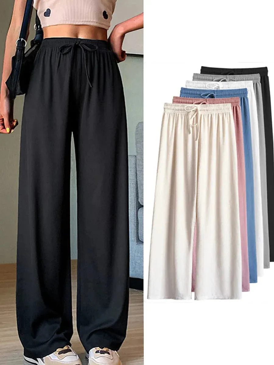 Stylish Women's Wide Leg Chinos Pants Trousers in Black and Pink Sizes S M