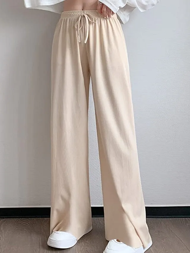 Stylish Women's Wide Leg Chinos Pants Trousers in Black and Pink Sizes S M