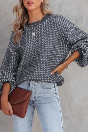 Threaded Pear Marley Heather Knit Drop Shoulder Puff Sleeve Sweater