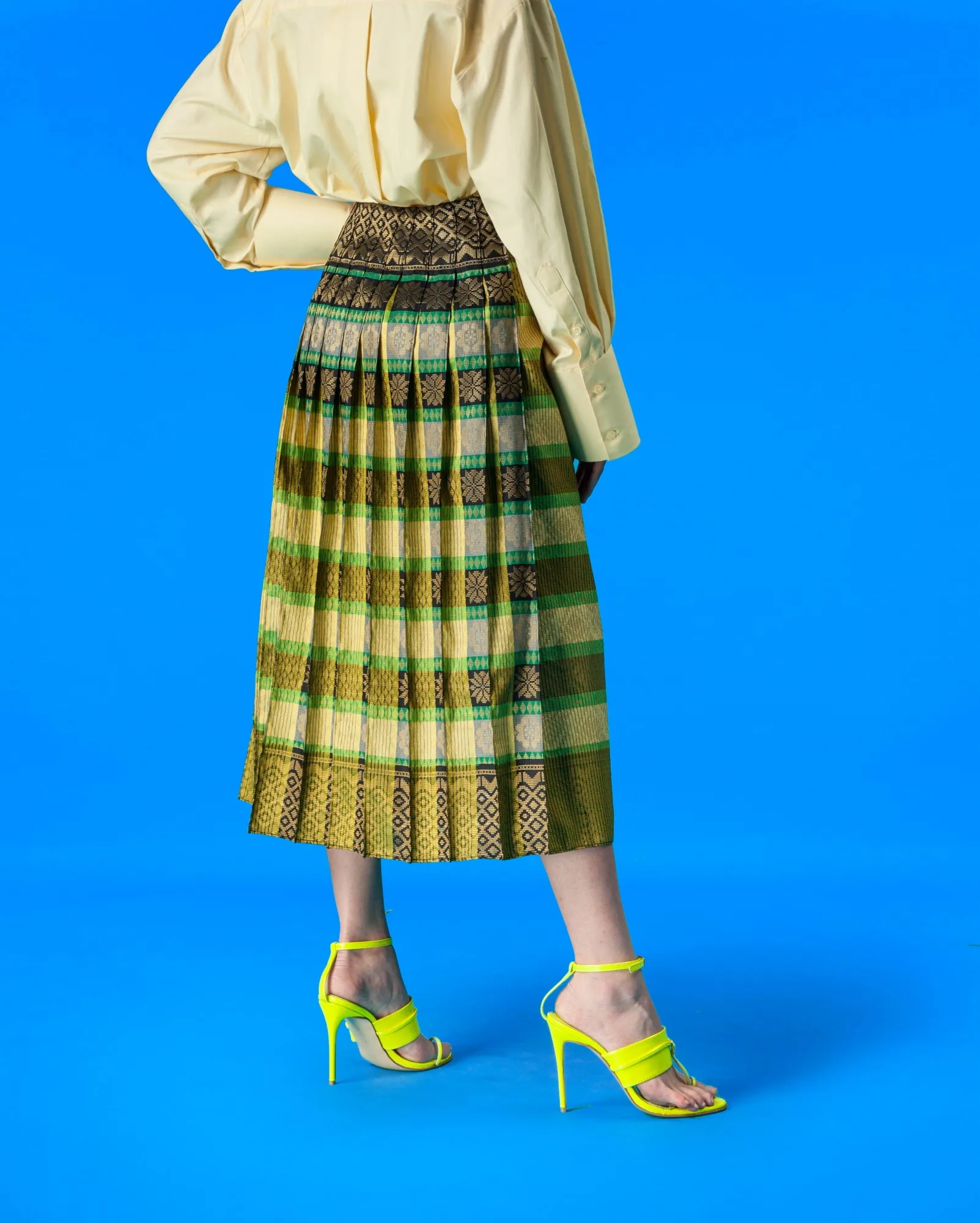 Upcycled Kipas Songket Skirt (yellow green)