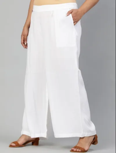 White Plus size Women Cotton Wide Leg Palazzos UK Next Day