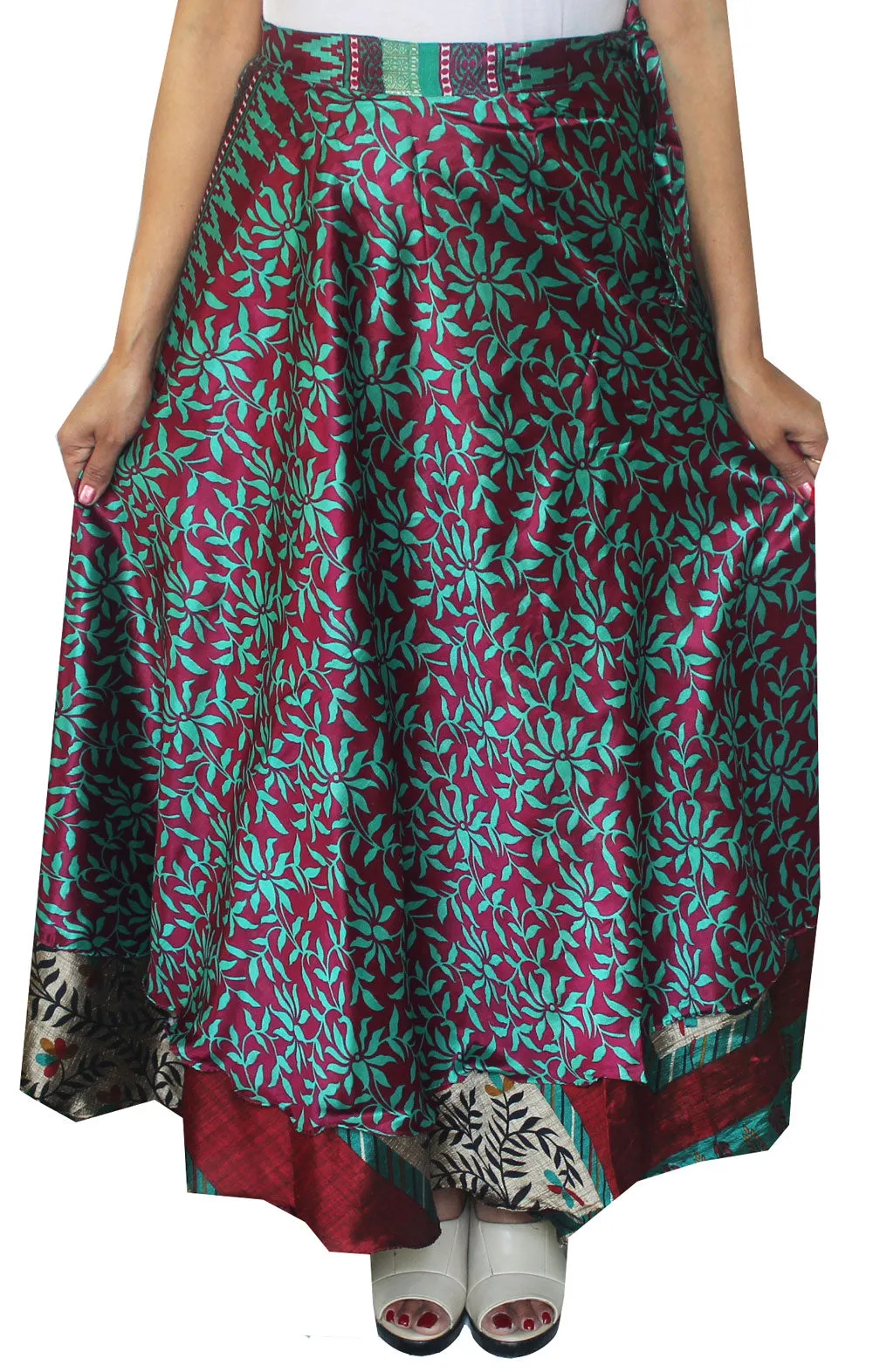 Wholesale 10 Pcs Lot Two Layers Women's Indian Sari Magic Wrap Around Long Skirt