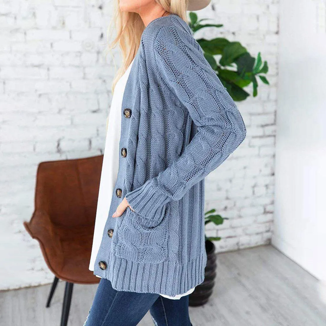 Winter Warm Candy Color Knitted Cardigan Long Sleeve Women Sweaters