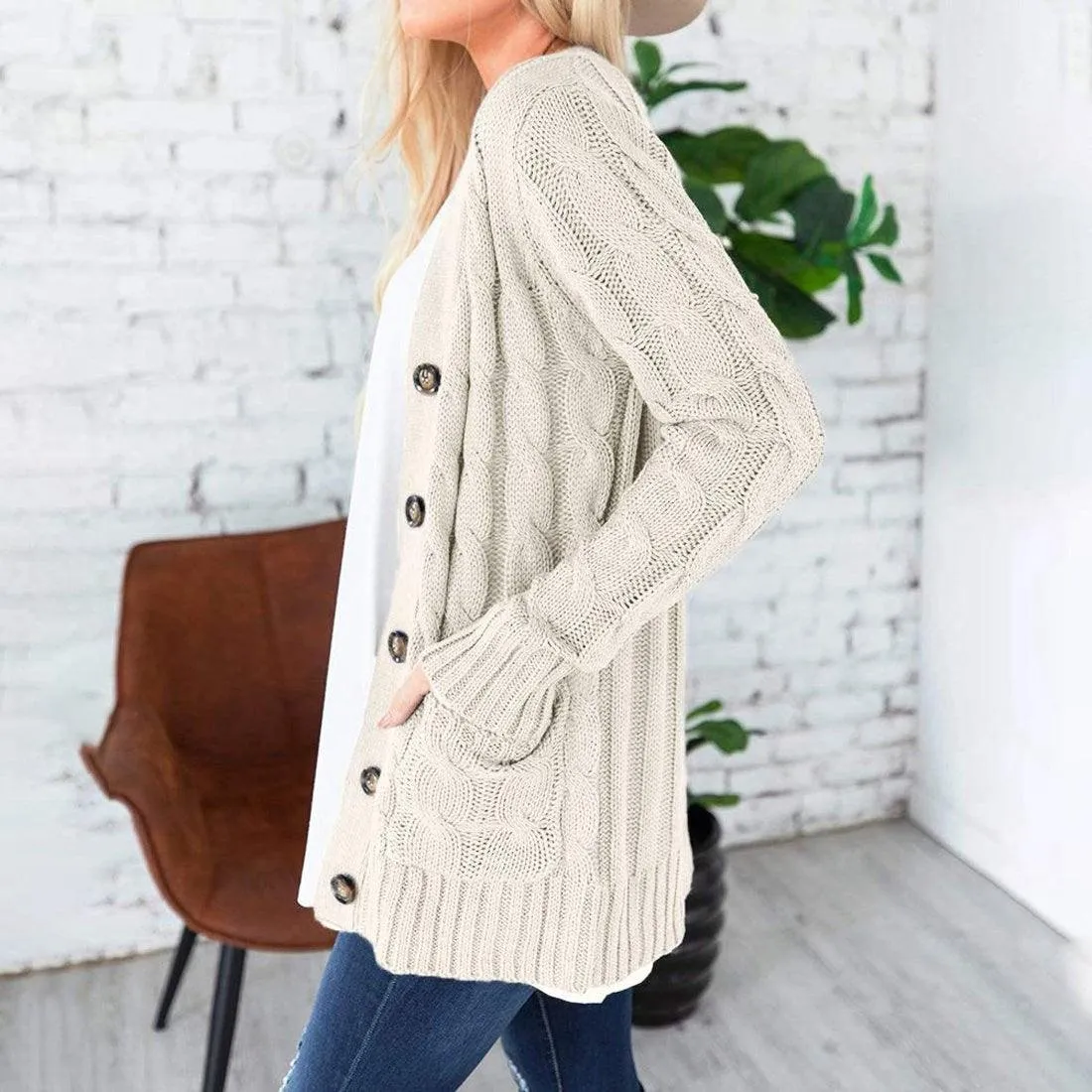 Winter Warm Candy Color Knitted Cardigan Long Sleeve Women Sweaters