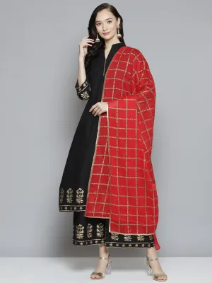 Women Black Floral Regular Kurta with Palazzos & With Dupatta