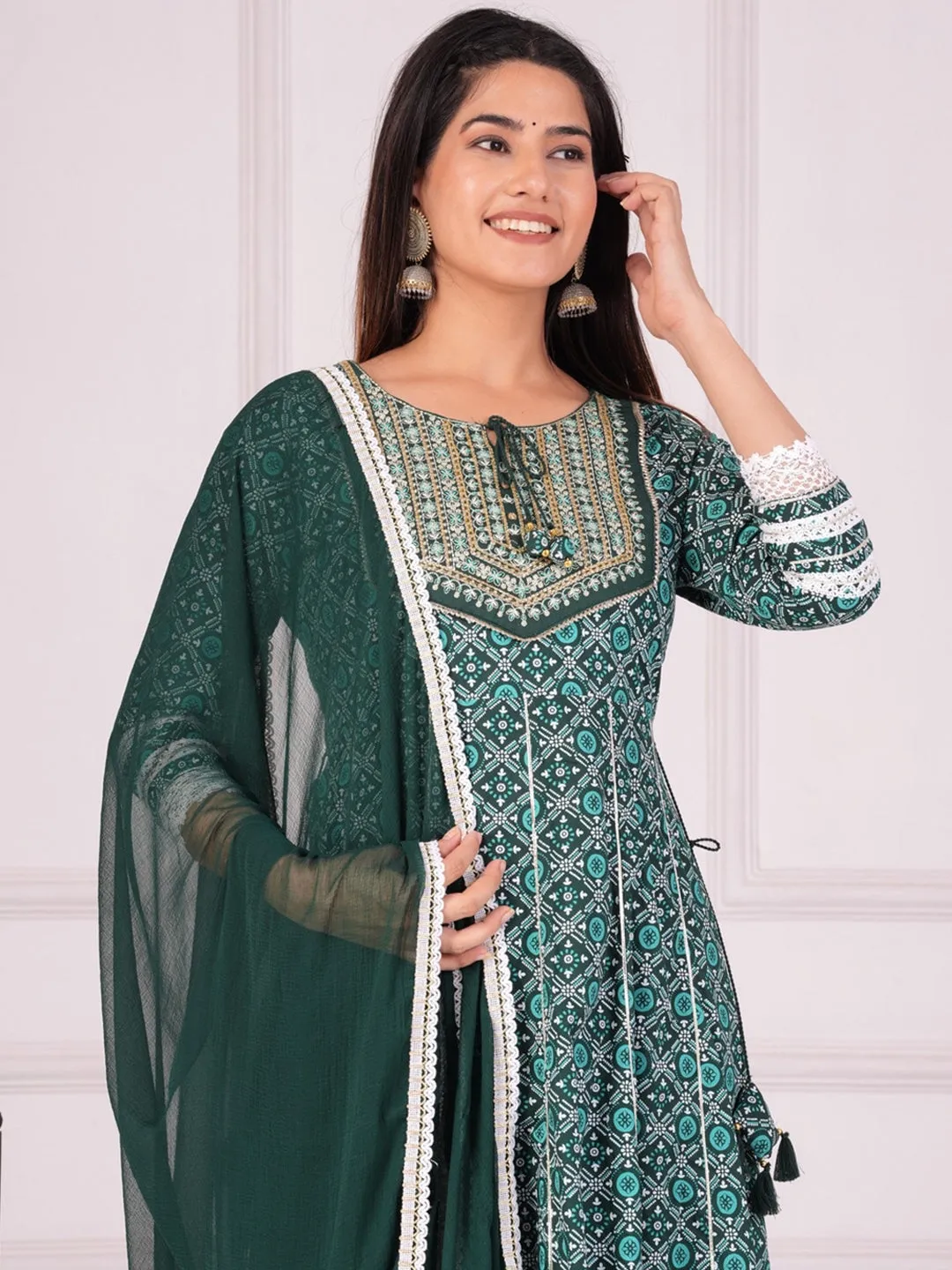 Women Ethnic Motifs Printed Regular Anarkali Kurta & Palazzos With Dupatta