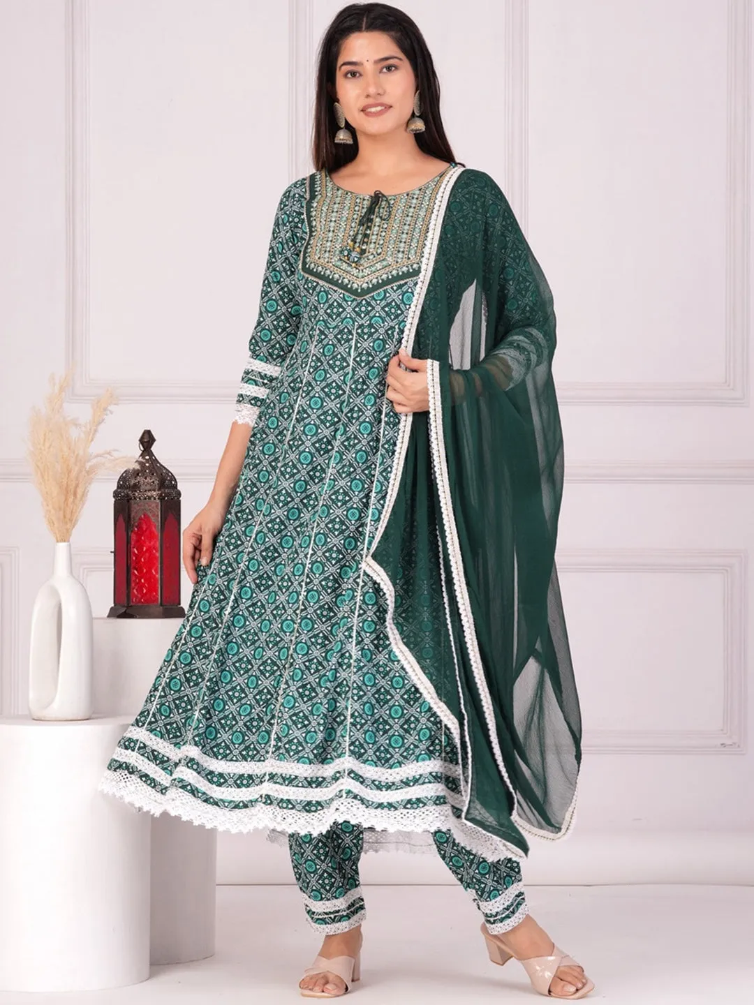 Women Ethnic Motifs Printed Regular Anarkali Kurta & Palazzos With Dupatta