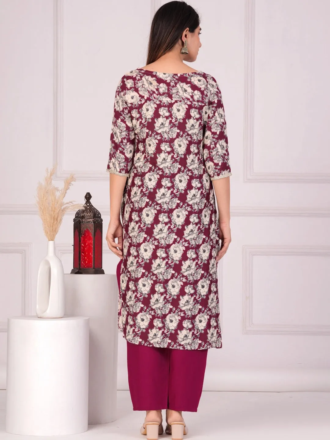 Women Floral Printed Regular Straight Kurta & Palazzos With Dupatta