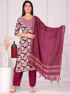 Women Floral Printed Regular Straight Kurta & Palazzos With Dupatta