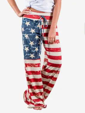 Women Wide Leg High American Flag Print Trousers